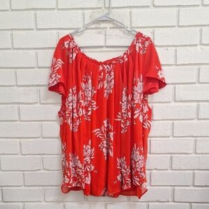 LC Lauren Conrad Red Floral Flowy Lined Blouse. Size 4X  NWOT